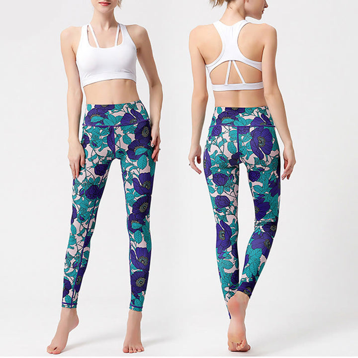 Buddha Stones Colorful Flower Petal Leaves Print Sports Exercise Fitness High Waist Leggings Women's Yoga Pants - image 27