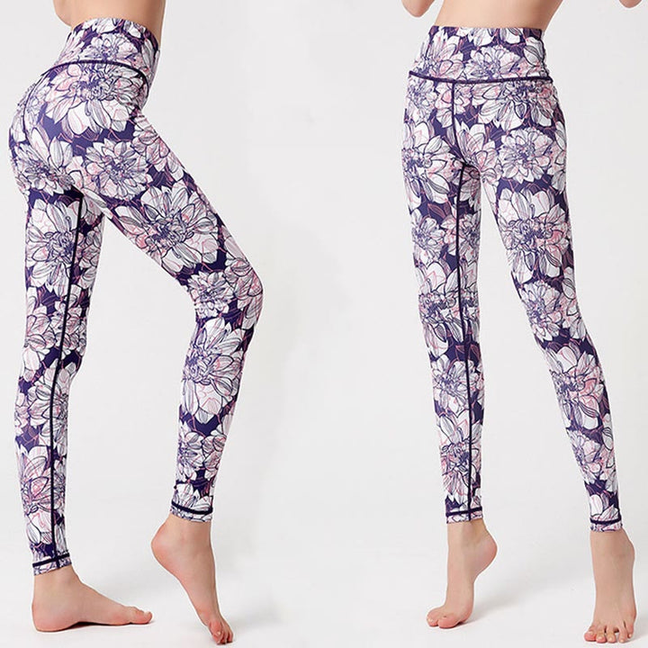 Buddha Stones Colorful Flower Petal Leaves Print Sports Exercise Fitness High Waist Leggings Women's Yoga Pants - image 5