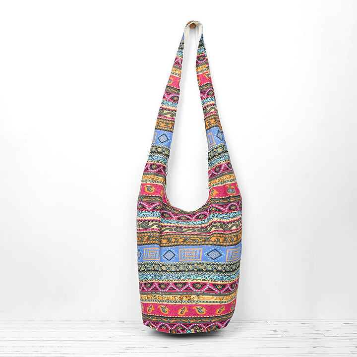 Buddha Stones Colored Stripes Cotton Crossbody Bag Shoulder Bag - Retro Colorful Stripes 36*19*34cm - image 0