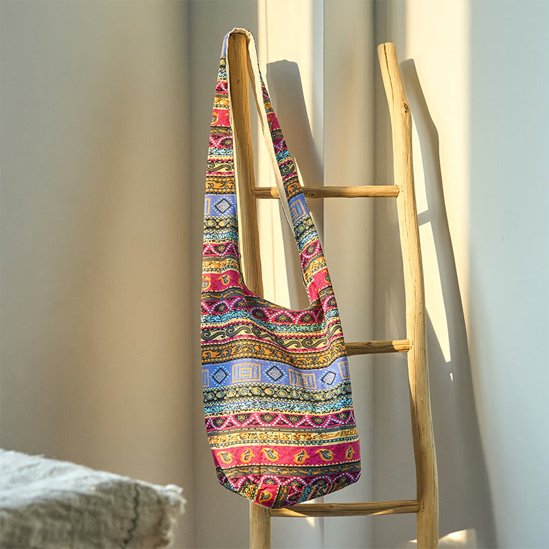 Buddha Stones Colored Stripes Cotton Crossbody Bag Shoulder Bag - image 1