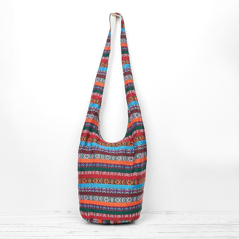 Buddha Stones Colored Geometric Stripes Pattern Cotton Crossbody Bag Shoulder Bag - image 0