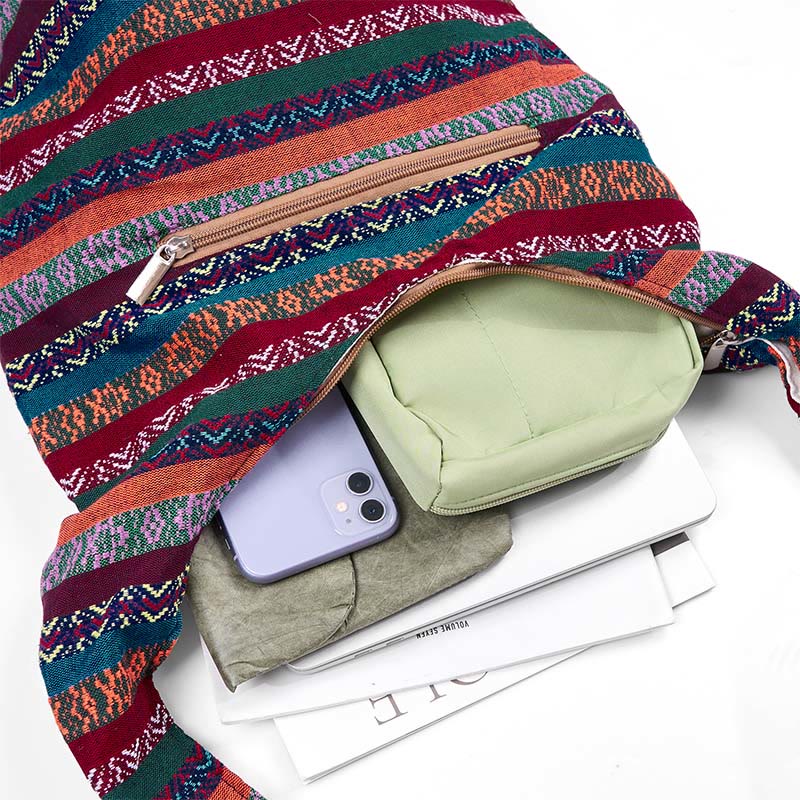 Buddha Stones Colored Geometric Stripes Pattern Cotton Crossbody Bag Shoulder Bag - image 5