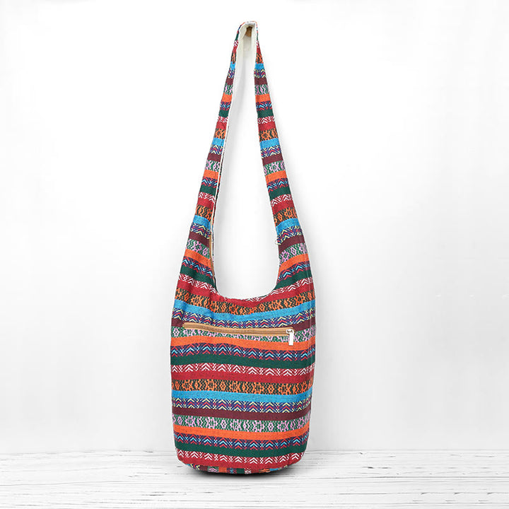 Buddha Stones Colored Geometric Stripes Pattern Cotton Crossbody Bag Shoulder Bag - image 2