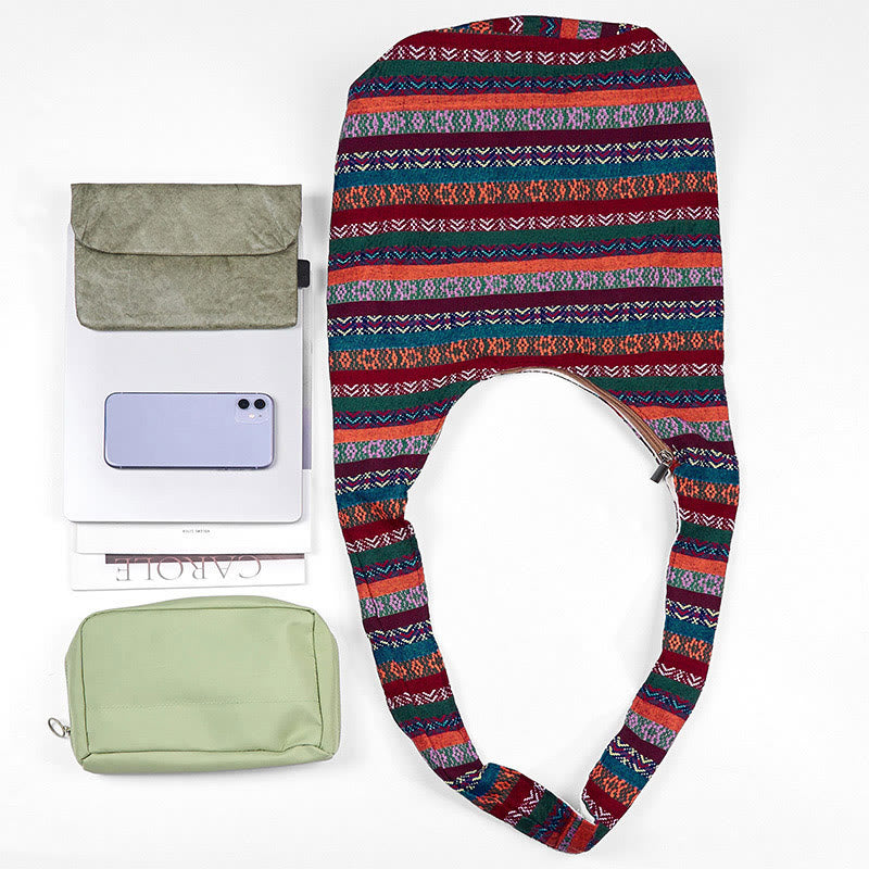 Buddha Stones Colored Geometric Stripes Pattern Cotton Crossbody Bag Shoulder Bag - image 4
