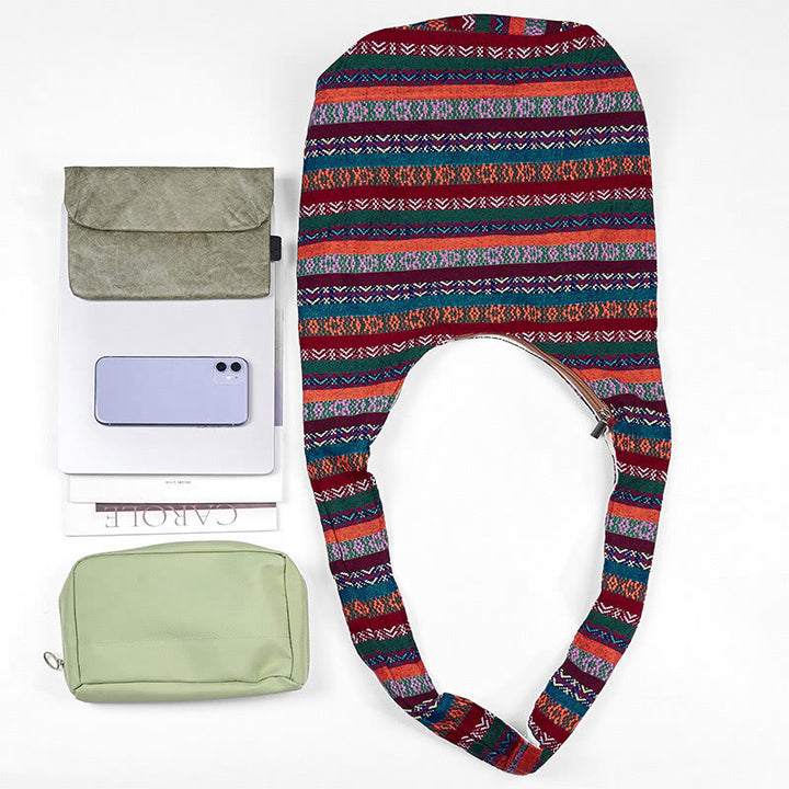 Buddha Stones Colored Geometric Stripes Pattern Cotton Crossbody Bag Shoulder Bag - image 4