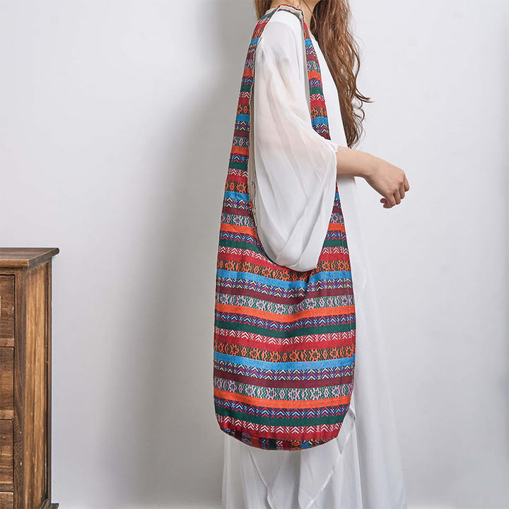 Buddha Stones Colored Geometric Stripes Pattern Cotton Crossbody Bag Shoulder Bag - image 3