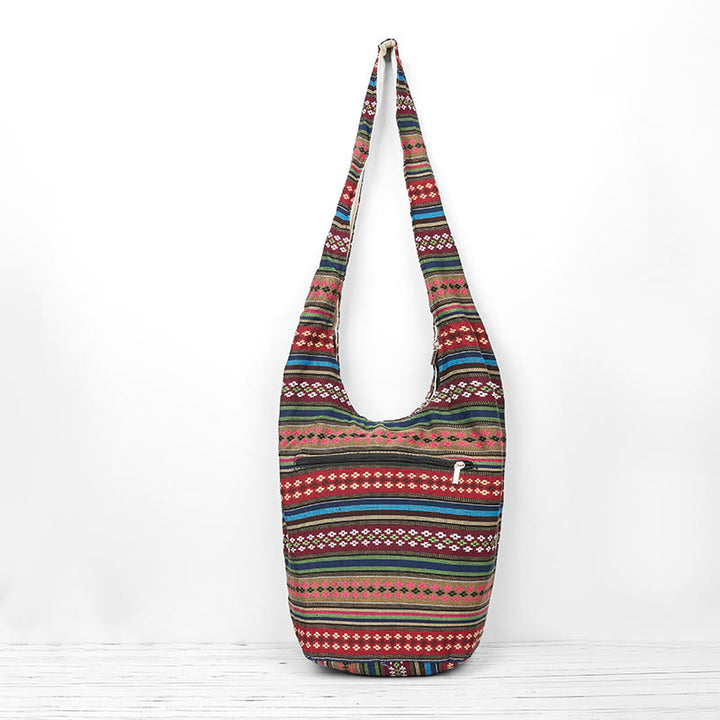 Buddha Stones Colored Geometric Stripes Pattern Cotton Crossbody Bag Shoulder Bag - image 12