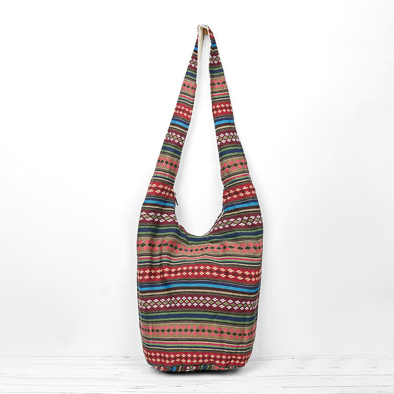 Buddha Stones Colored Geometric Stripes Pattern Cotton Crossbody Bag Shoulder Bag - image 11