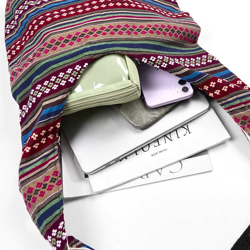 Buddha Stones Colored Geometric Stripes Pattern Cotton Crossbody Bag Shoulder Bag - image 14