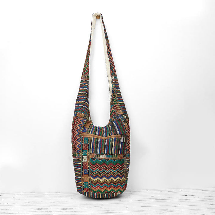 Buddha Stones Green Brown Waves Pattern Cotton Crossbody Bag Shoulder Bag - image 0