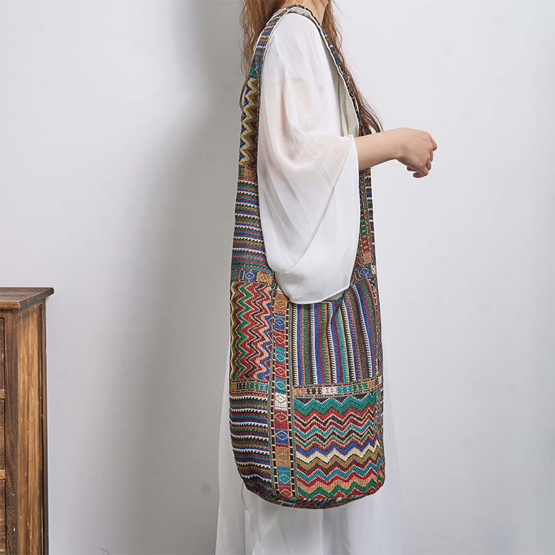 Buddha Stones Green Brown Waves Pattern Cotton Crossbody Bag Shoulder Bag - image 3