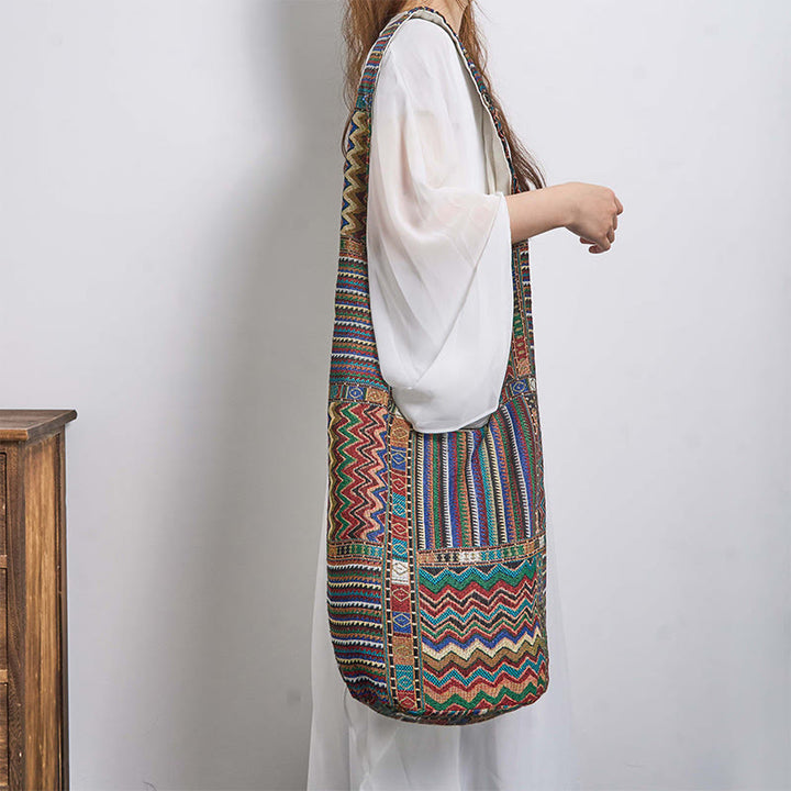 Buddha Stones Green Brown Waves Pattern Cotton Crossbody Bag Shoulder Bag - image 3