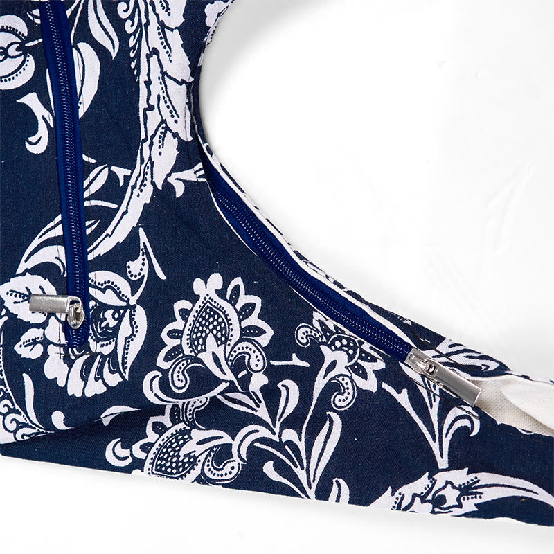 Buddha Stones Navy Blue White Flower Pattern Cotton Crossbody Bag Shoulder Bag - image 6