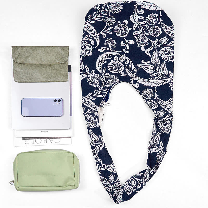 Buddha Stones Navy Blue White Flower Pattern Cotton Crossbody Bag Shoulder Bag - image 4