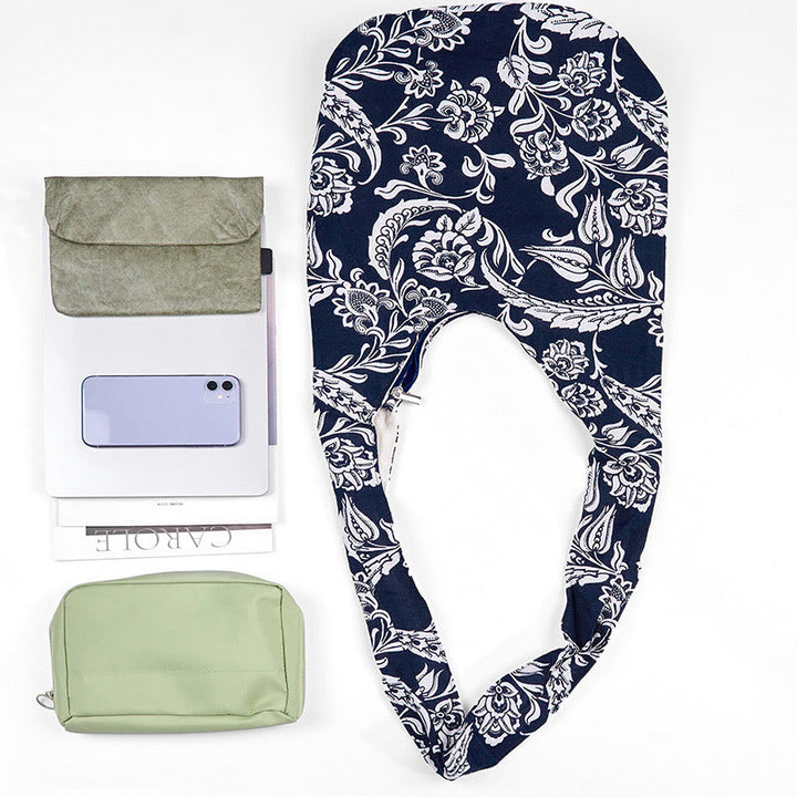 Buddha Stones Navy Blue White Flower Pattern Cotton Crossbody Bag Shoulder Bag - image 4