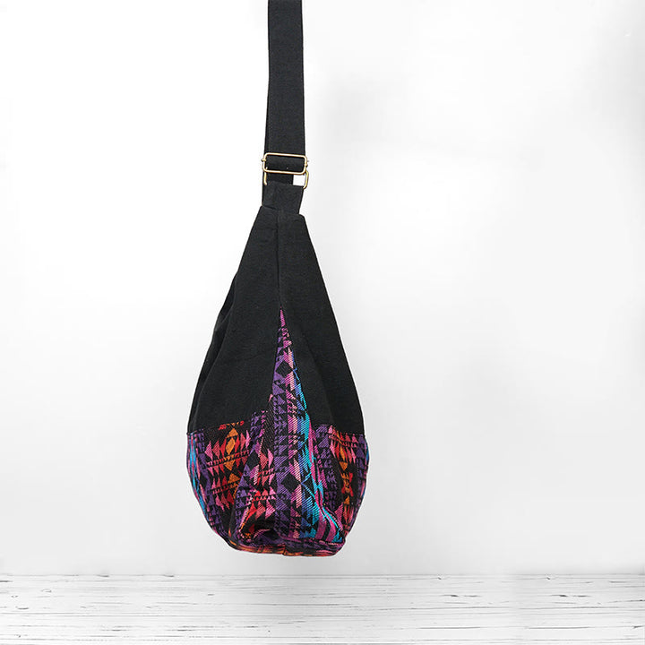 Buddha Stones Black Red Pink Geometry Pattern Cotton Crossbody Bag Shoulder Bag - image 2