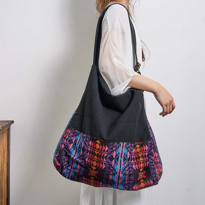 Buddha Stones Black Red Pink Geometry Pattern Cotton Crossbody Bag Shoulder Bag - image 3