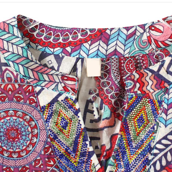 Buddha Stones Women's Mandala Geometry Half Button Shirt - image 3