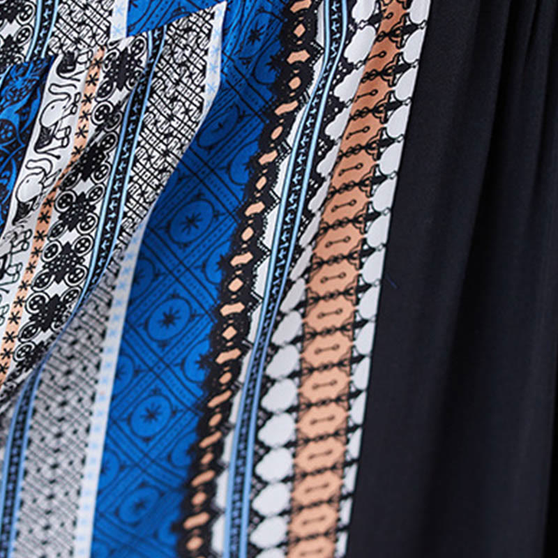 Buddha Stones Black Blue Stripes Short Sleeve Midi Dress With Pockets - image 9