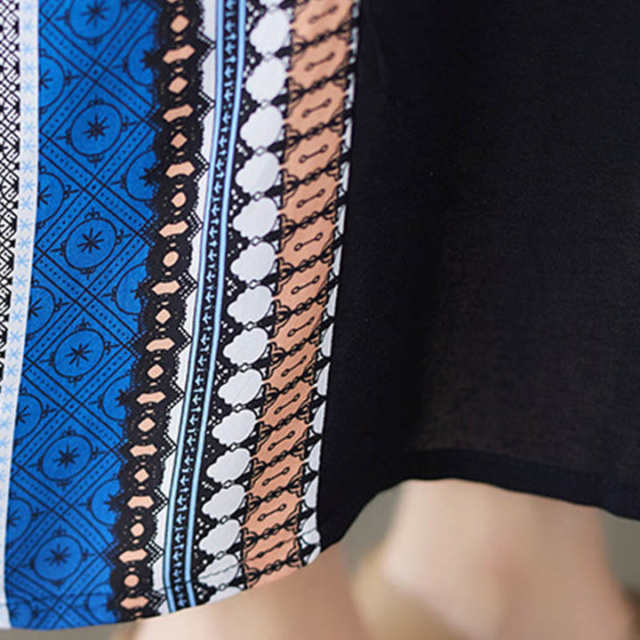 Buddha Stones Black Blue Stripes Short Sleeve Midi Dress With Pockets - image 11