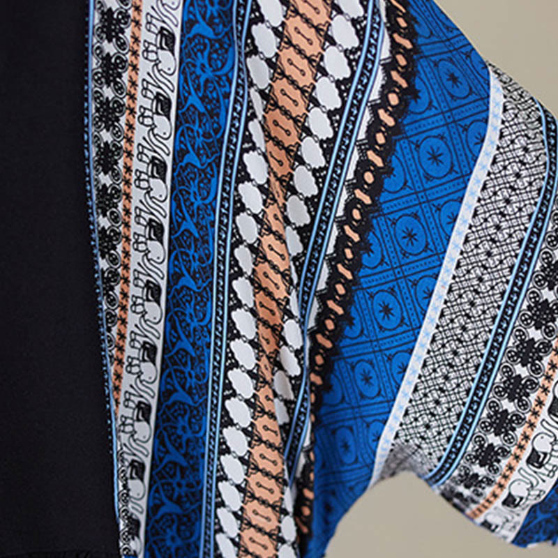 Buddha Stones Black Blue Stripes Short Sleeve Midi Dress With Pockets - image 10
