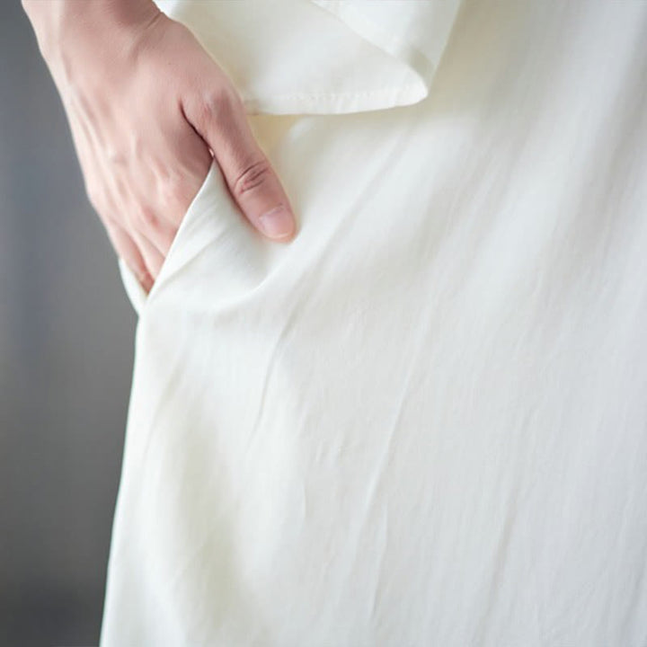 Buddha Stones Embroidery Notched Ruffled Hem Midi Dress With Pockets - image 9