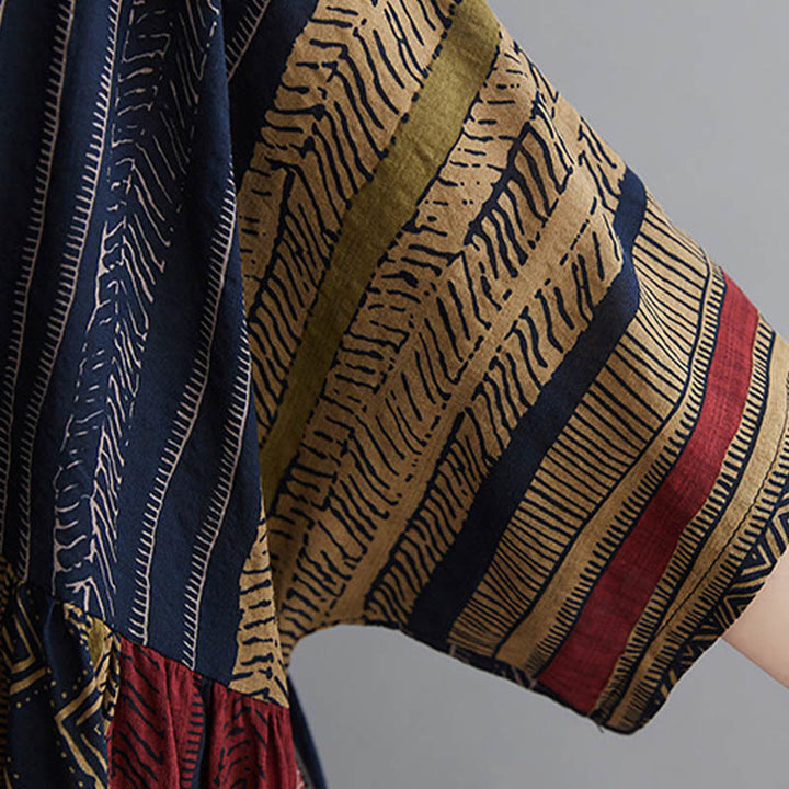 Buddha Stones Boho Geometry Short Sleeve Midi Dress With Pockets - image 6