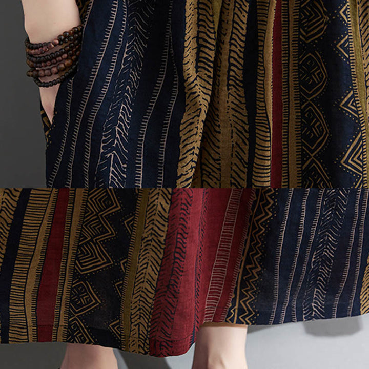 Buddha Stones Boho Geometry Short Sleeve Midi Dress With Pockets - image 10
