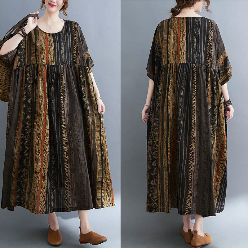 Buddha Stones Boho Geometry Short Sleeve Midi Dress With Pockets - image 13