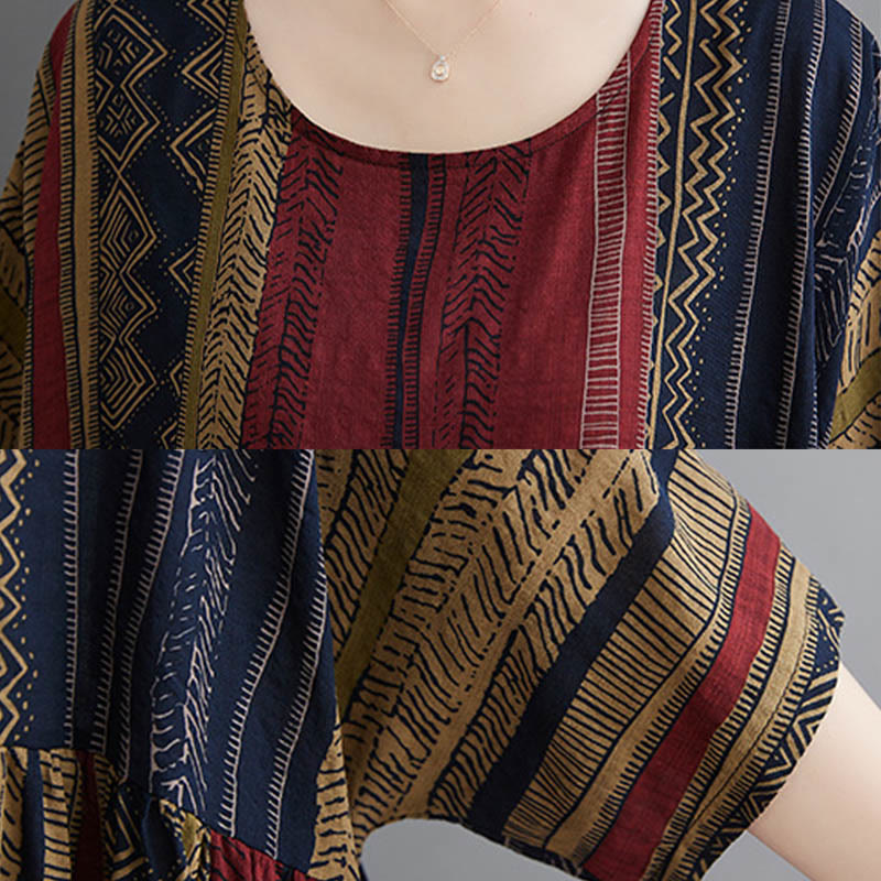 Buddha Stones Boho Geometry Short Sleeve Midi Dress With Pockets - image 9