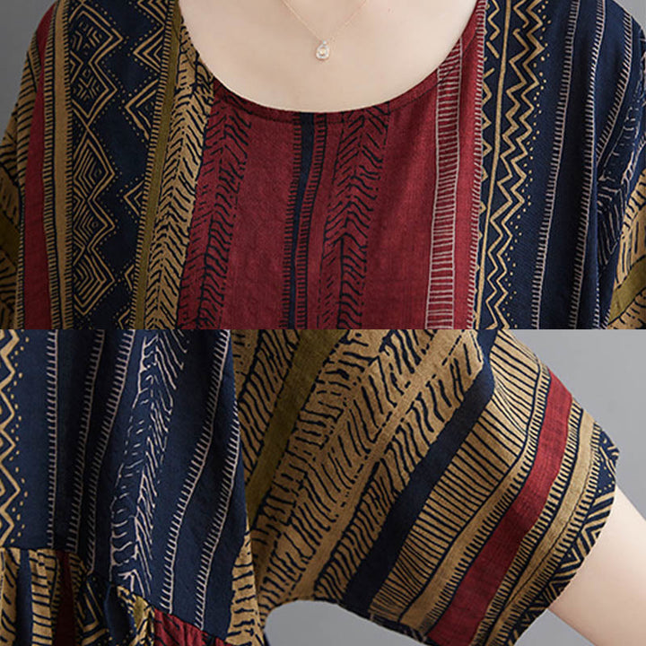 Buddha Stones Boho Geometry Short Sleeve Midi Dress With Pockets - image 9