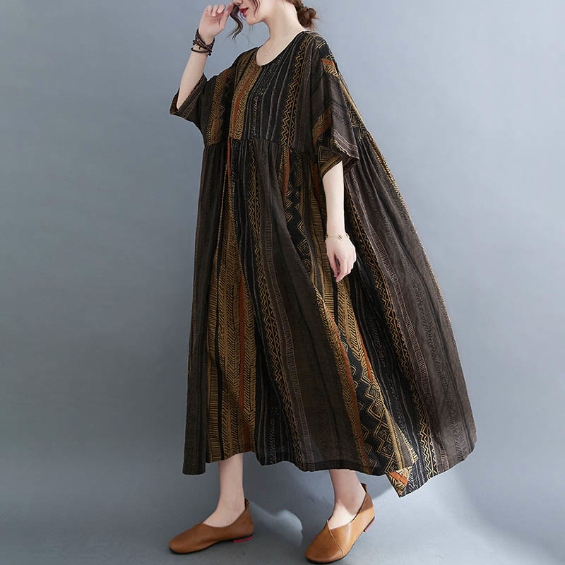 Buddha Stones Boho Geometry Short Sleeve Midi Dress With Pockets - image 15