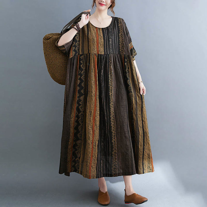Buddha Stones Boho Geometry Short Sleeve Midi Dress With Pockets - image 18