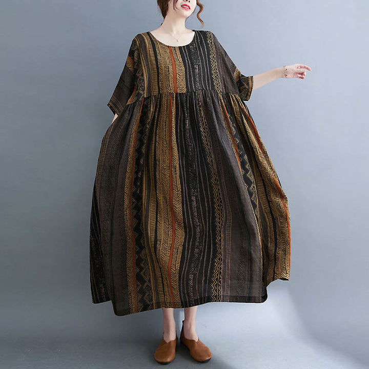 Buddha Stones Boho Geometry Short Sleeve Midi Dress With Pockets - image 14