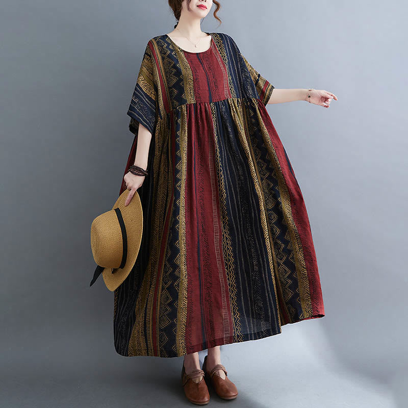 Buddha Stones Boho Geometry Short Sleeve Midi Dress With Pockets - image 2