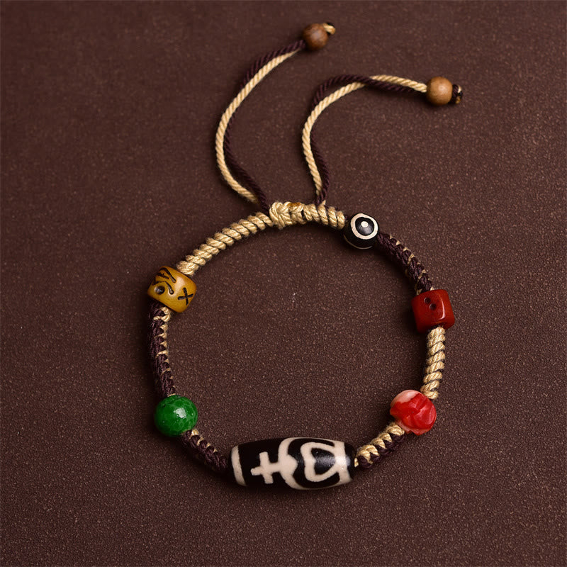 Buddha Stones Handmade Tibetan Dzi Bead Wealth Braided Rope Bracelet - image 1