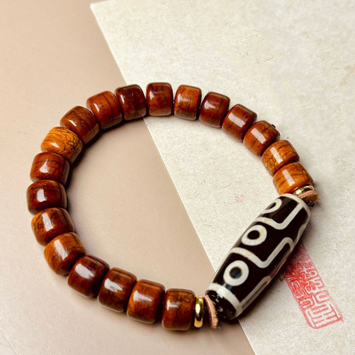 Buddha Stones Tibetan Bone Beads Nine-Eye Dzi Bead Protection Bracelet - Bone Beads(Wrist Circumference 14-16cm) - image 0