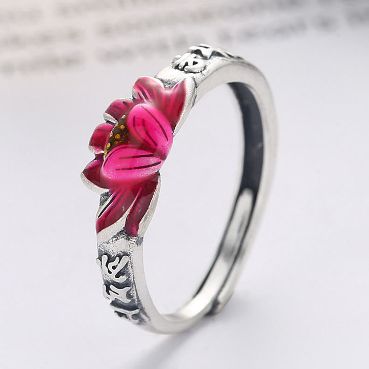 Buddha Stones 925 Sterling Silver Om Mani Padme Hum Lotus Relief Peace Ring - image 9