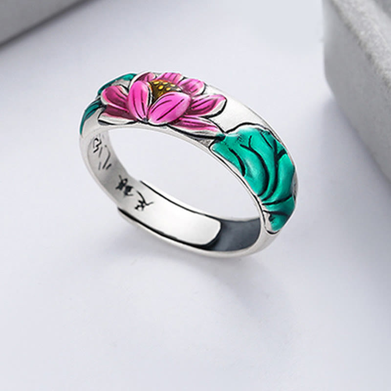 Buddha Stones 925 Sterling Silver Lotus Flower Heart Sutra Enlightenment Ring - image 1
