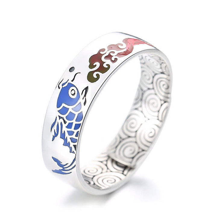 Buddha Stones 925 Sterling Silver Lucky Koi Fish Auspicious Clouds Wealth Ring - White(Adjustable) - image 8