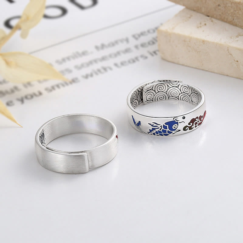 Buddha Stones 925 Sterling Silver Lucky Koi Fish Auspicious Clouds Wealth Ring - image 2