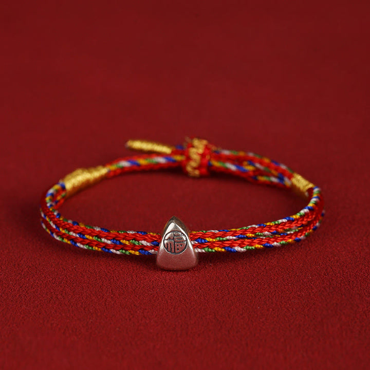 Buddha Stones 925 Sterling Silver Fu Character Luck Multicolored Rope Bracelet - Red - 14-20cm - image 10