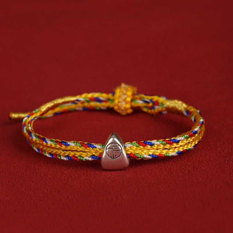 Buddha Stones 925 Sterling Silver Fu Character Luck Multicolored Rope Bracelet - Yellow - 14-20cm - image 11