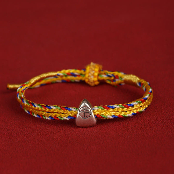 Buddha Stones 925 Sterling Silver Fu Character Luck Multicolored Rope Bracelet - Yellow - 14-20cm - image 11