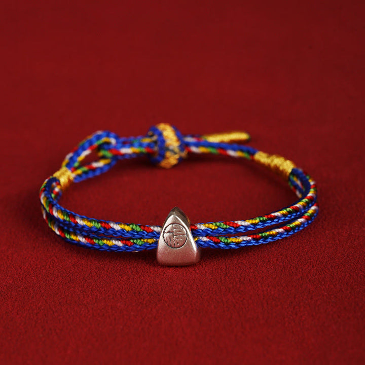 Buddha Stones 925 Sterling Silver Fu Character Luck Multicolored Rope Bracelet - Blue - 14-20cm - image 13