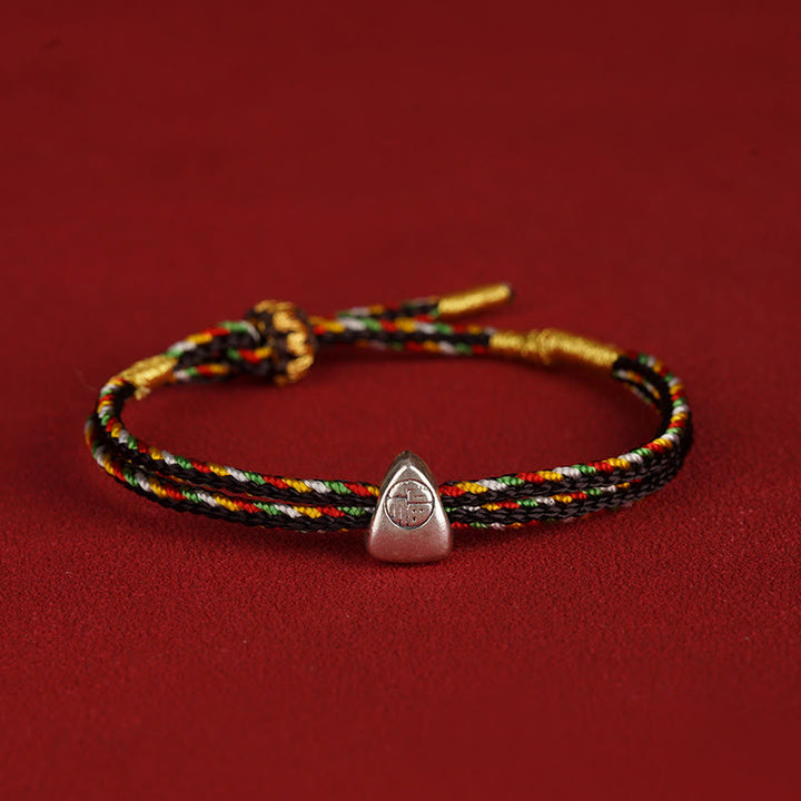 Buddha Stones 925 Sterling Silver Fu Character Luck Multicolored Rope Bracelet - Black - 14-20cm - image 14