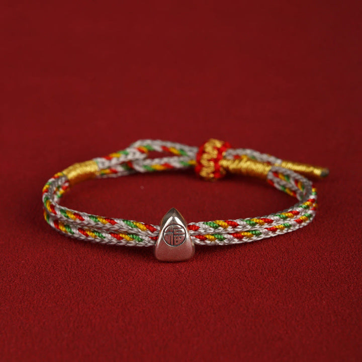 Buddha Stones 925 Sterling Silver Fu Character Luck Multicolored Rope Bracelet - Gray - 14-20cm - image 16