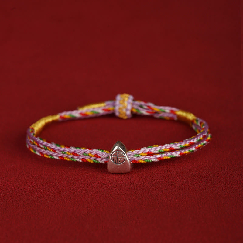 Buddha Stones 925 Sterling Silver Fu Character Luck Multicolored Rope Bracelet - Purple - 14-20cm - image 17