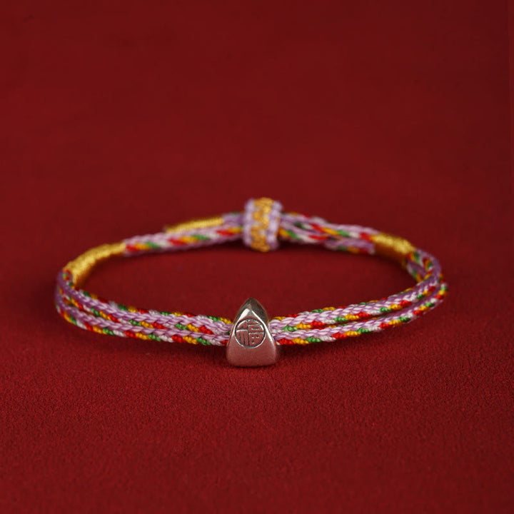 Buddha Stones 925 Sterling Silver Fu Character Luck Multicolored Rope Bracelet - Purple - 14-20cm - image 17