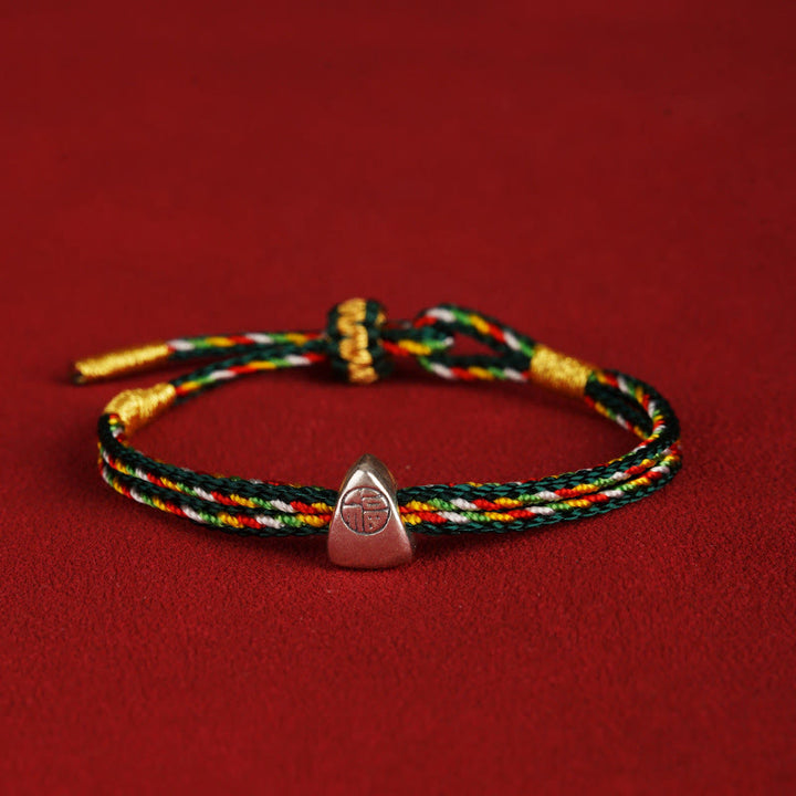 Buddha Stones 925 Sterling Silver Fu Character Luck Multicolored Rope Bracelet - Dark Green - 14-20cm - image 19